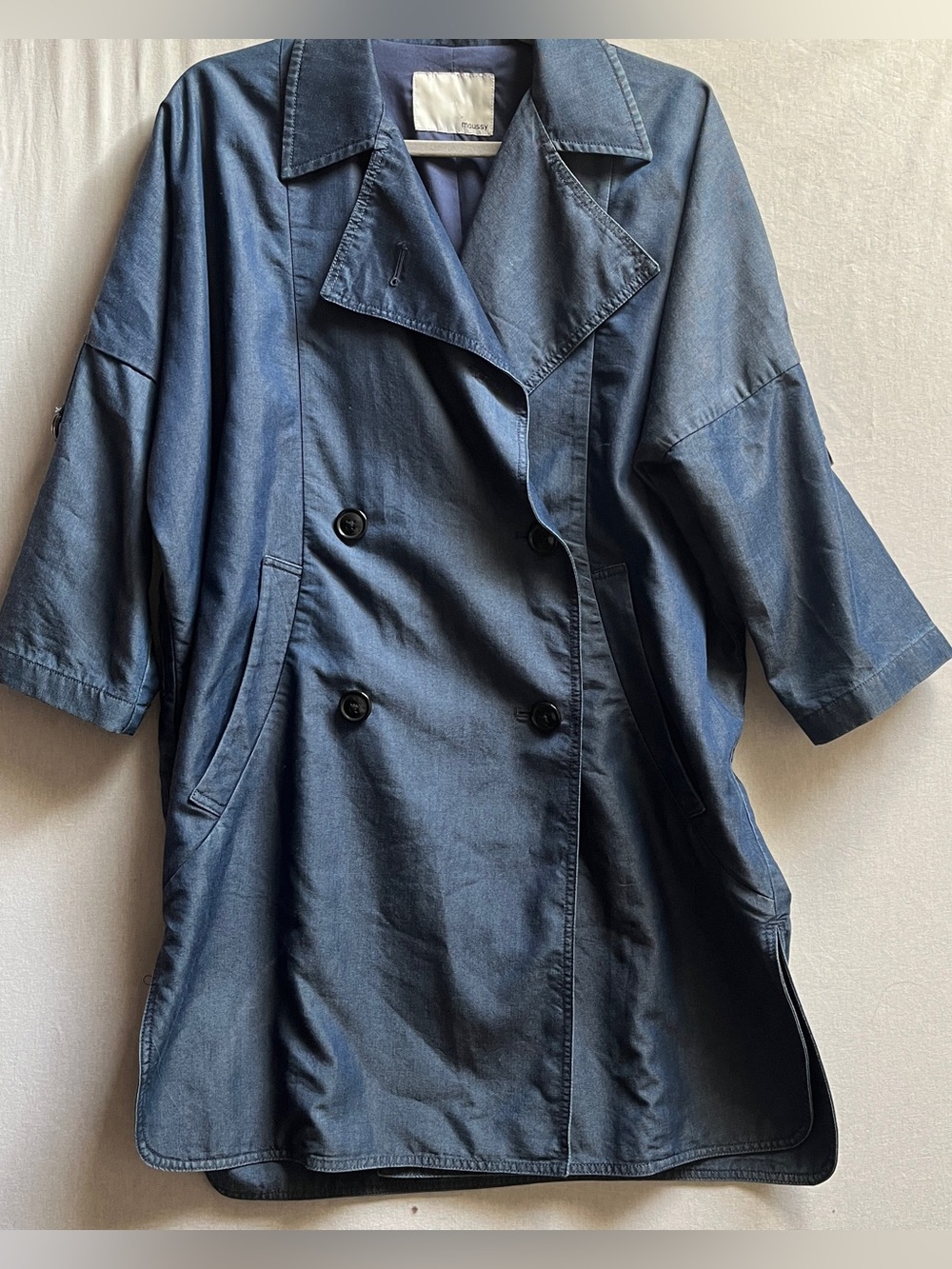 Moussy Vintage Womens Navy Double Breasted Trench Coat Jacket Sz M